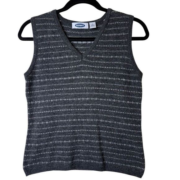 Vintage Old Navy Heather Gray Lambswool Sweater Vest Sz M Preppy, Dark Academia - Picture 1 of 10